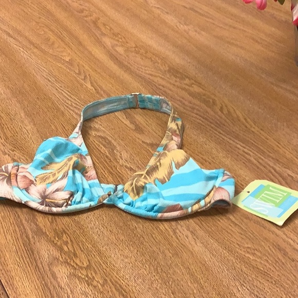 Swim system bikini top size X small new with tag floral pattern turquoise - Picture 1 of 7